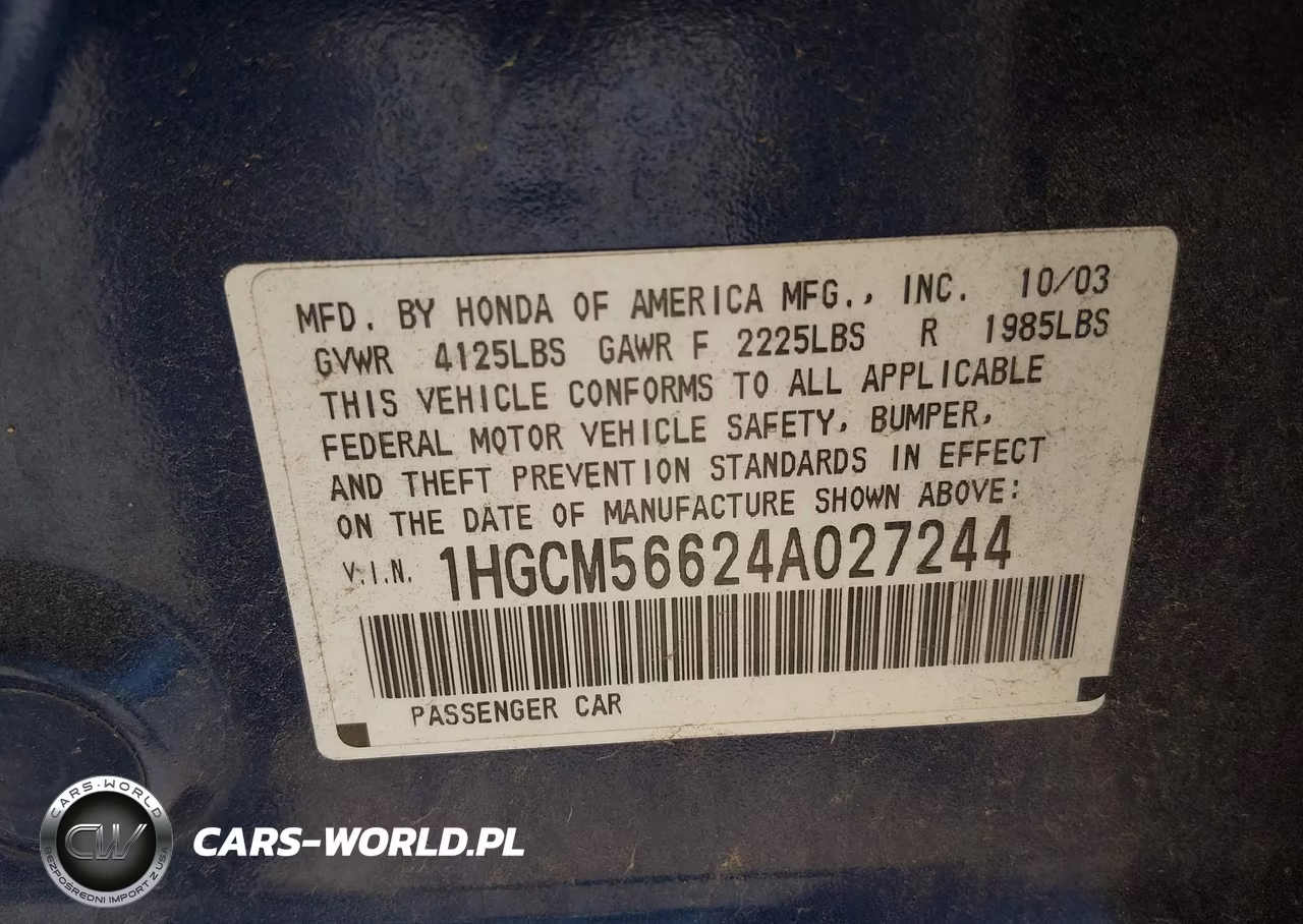2004 Honda Accord 2.4 Ex VIN:1HGCM56624A027244 - 9