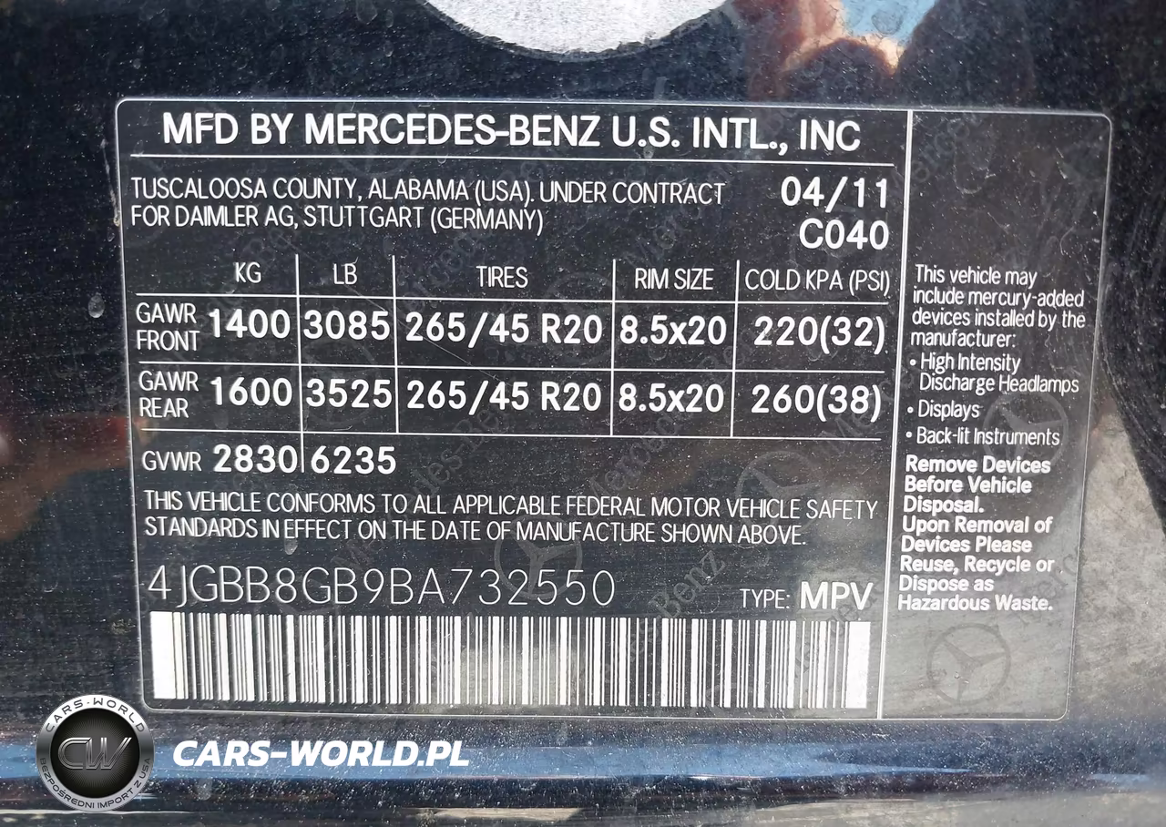 2011 Mercedes-Benz Ml 350 4Matic VIN:4JGBB8GB9BA732550 - 9