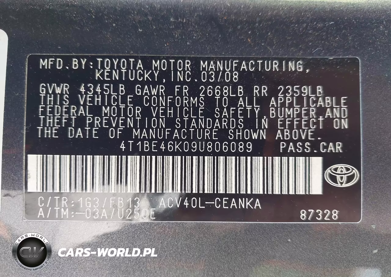 2009 Toyota Camry Le VIN:4T1BE46K09U806089 - 9