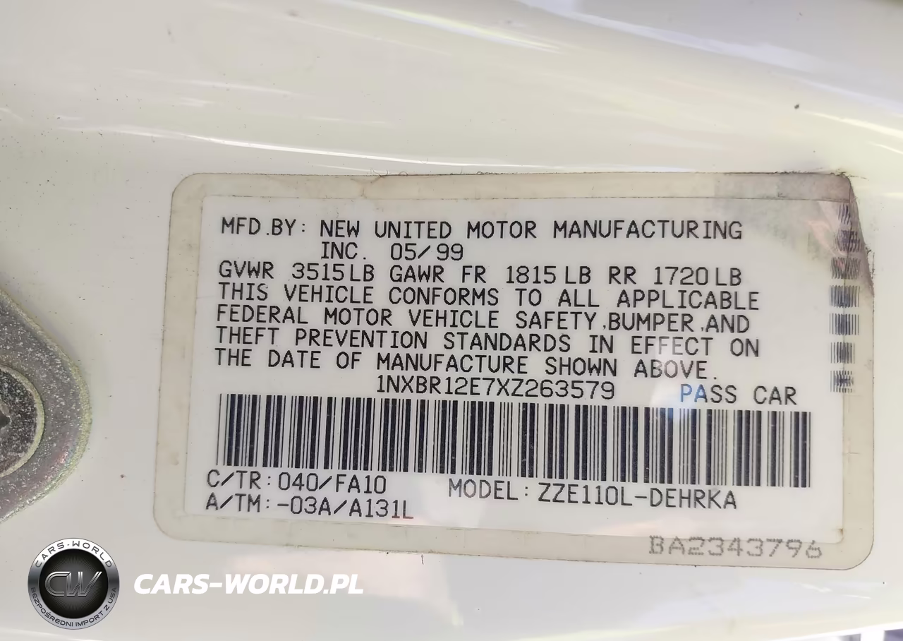 1999 Toyota Corolla Ve VIN:1NXBR12E7XZ263579 - 9