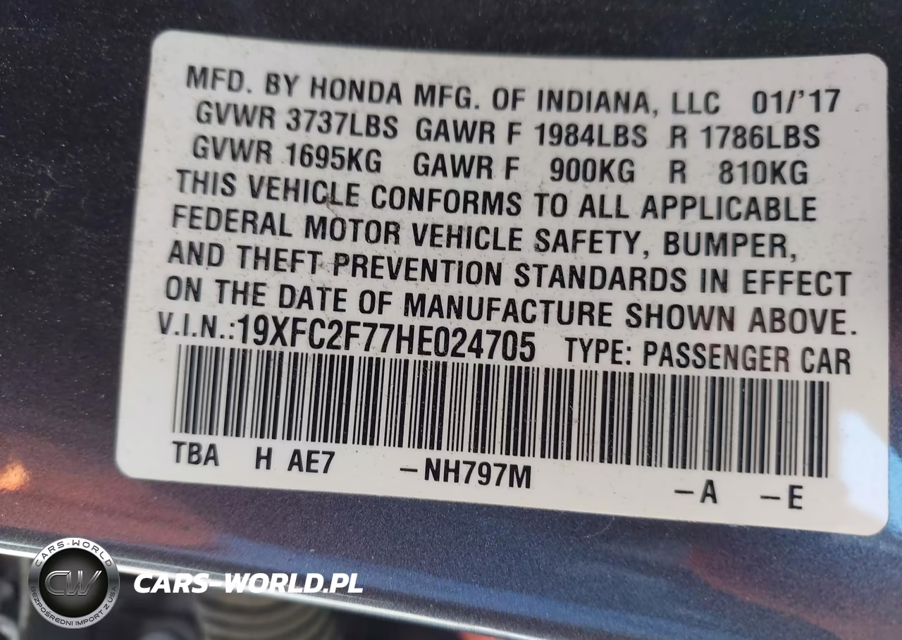 2017 Honda Civic Ex VIN:19XFC2F77HE024705 - 9