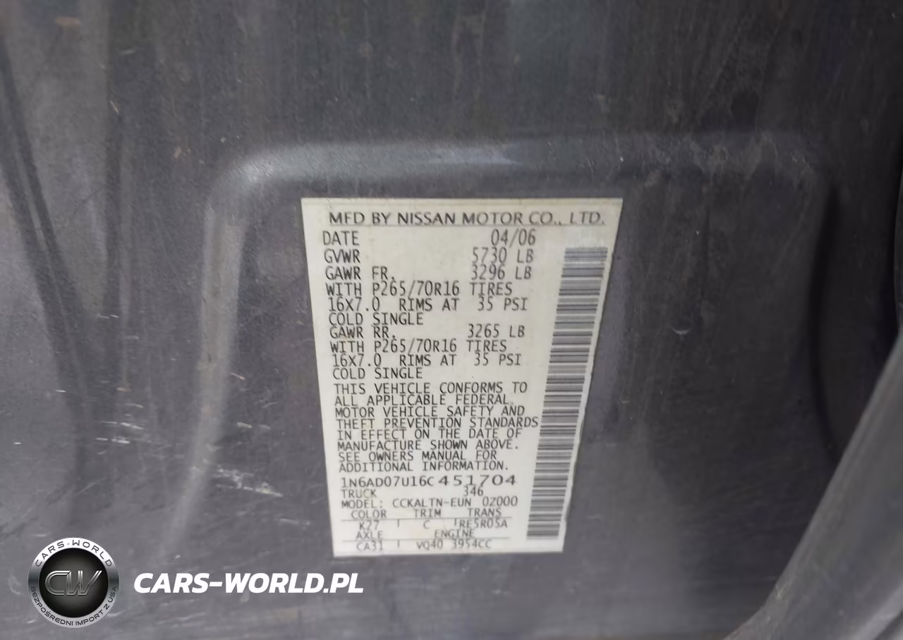 2006 Nissan Frontier Se VIN:1N6AD07U16C451704 - 9
