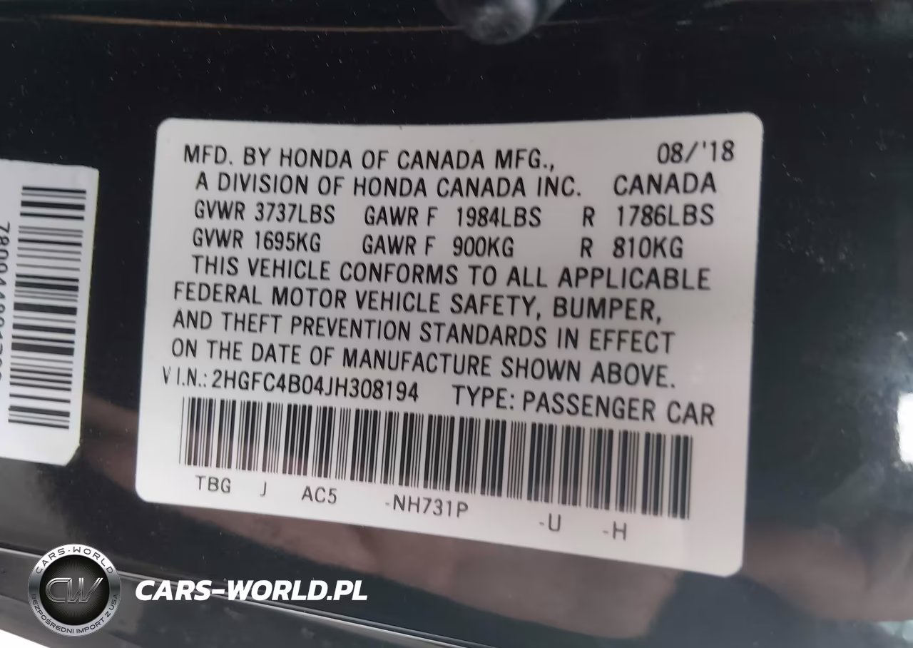 2018 Honda Civic Lx-P VIN:2HGFC4B04JH308194 - 9