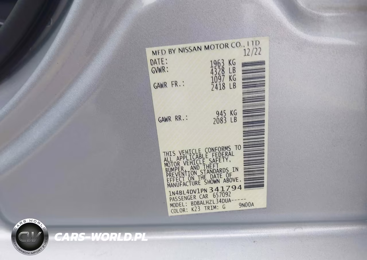 2023 Nissan Altima 2.5 Sv VIN:1N4BL4DV1PN341794 - 9