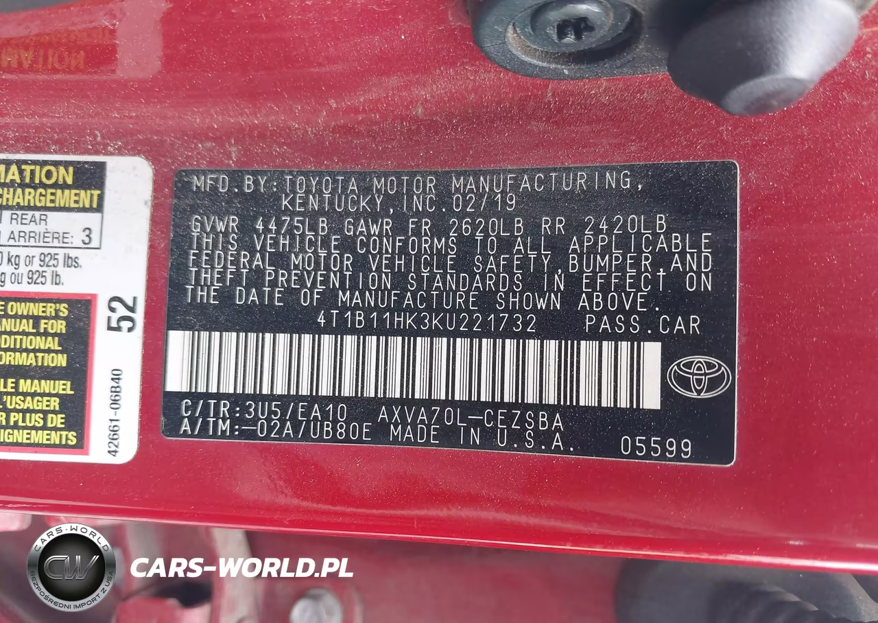 2019 Toyota Camry Se VIN:4T1B11HK3KU221732 - 9