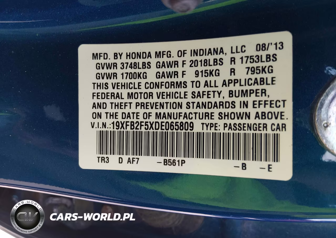 2013 Honda Civic Lx VIN:19XFB2F5XDE065809 - 9