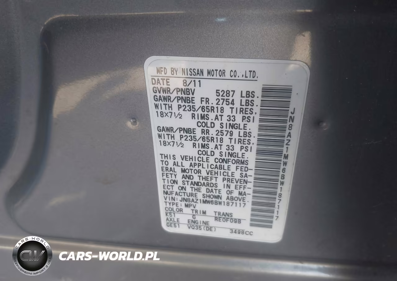 2011 Nissan Murano Sv VIN:JN8AZ1MW6BW187117 - 9