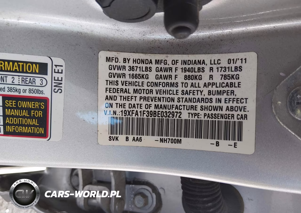 2011 Honda Civic Vp VIN:19XFA1F39BE032972 - 9