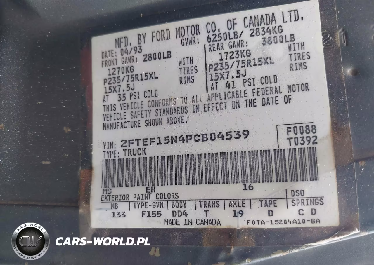 1993 Ford F150 VIN:2FTEF15N4PCB04539 - 9