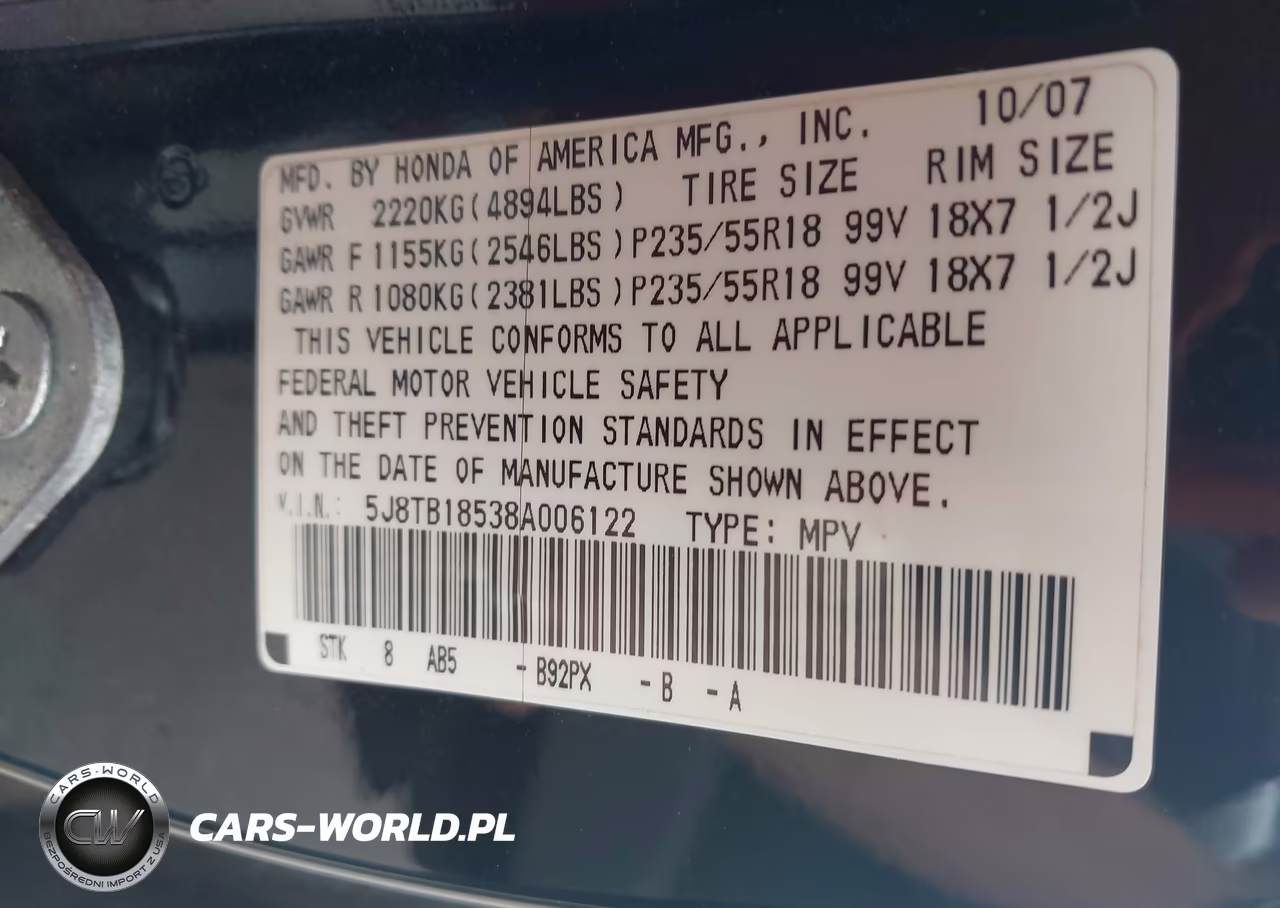 2008 Acura Rdx VIN:5J8TB18538A006122 - 9