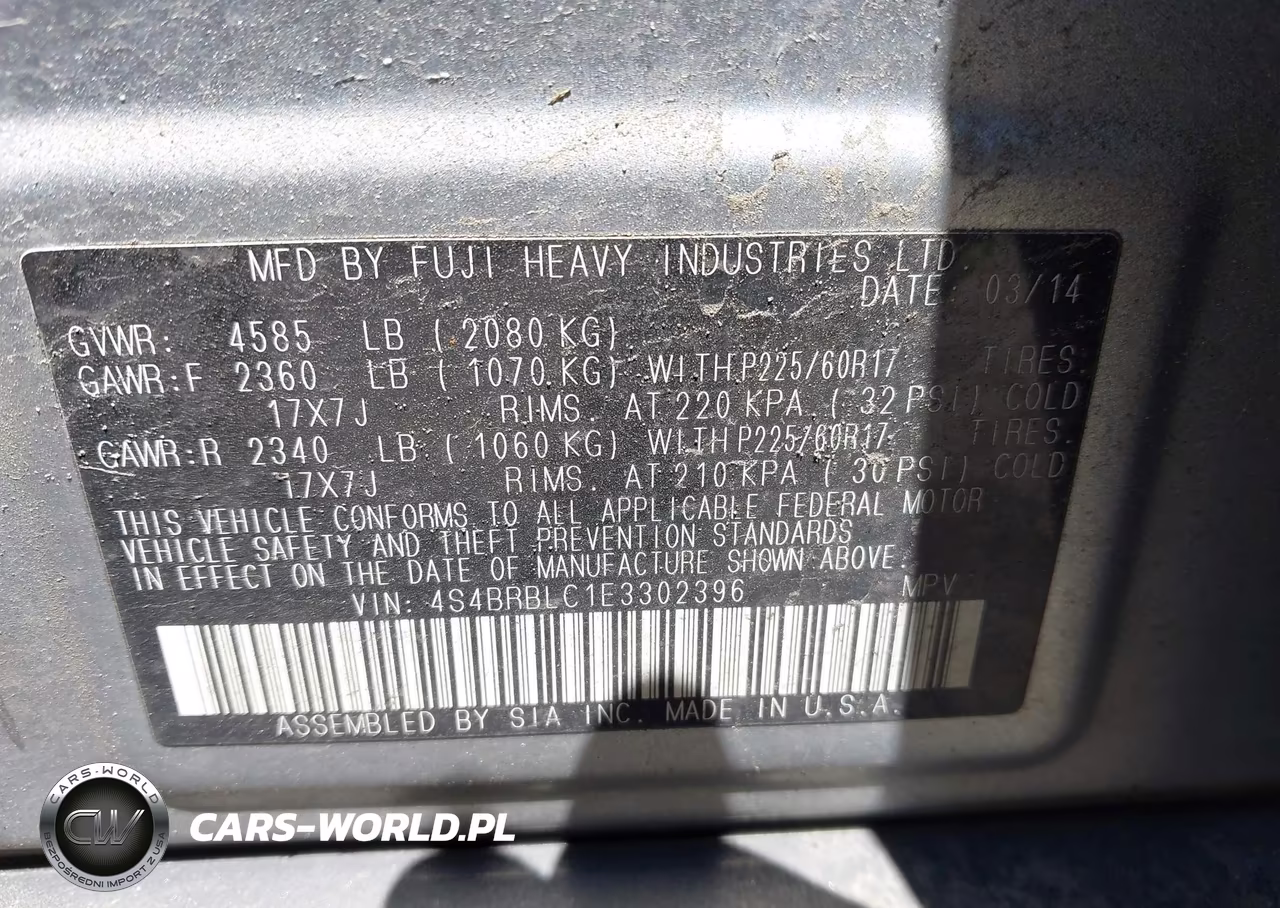 2014 Subaru Outback 2.5I Limited VIN:4S4BRBLC1E3302396 - 9