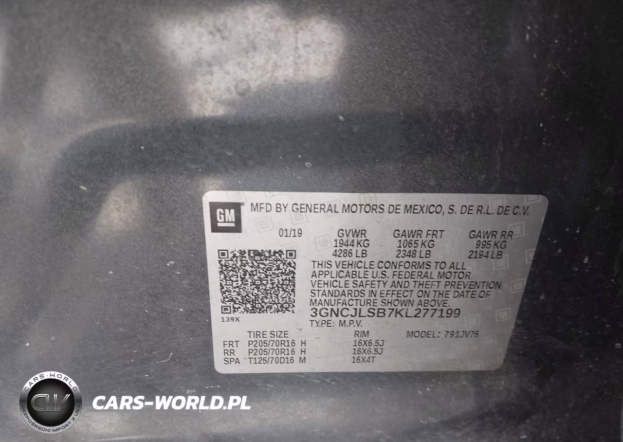 2019 Chevrolet Trax Lt VIN:3GNCJLSB7KL277199 - 9