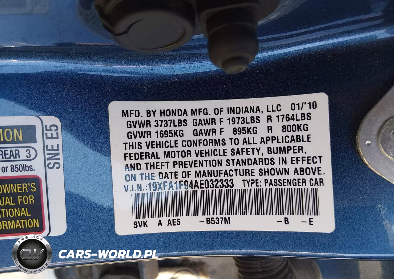 2010 Honda Civic Ex-L VIN:19XFA1F94AE032333 - 9