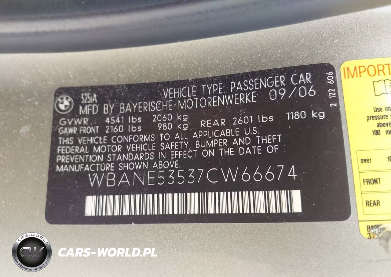 2007 BMW 525I VIN:WBANE53537CW66674 - 9