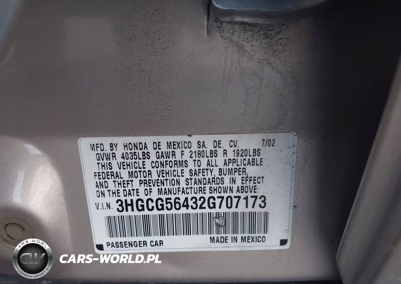 2002 Honda Accord 2.3 Lx VIN:3HGCG56432G707173 - 9