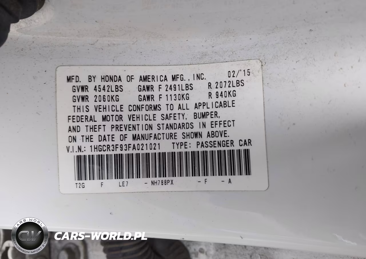 2015 Honda Accord Touring VIN:1HGCR3F93FA021021 - 9