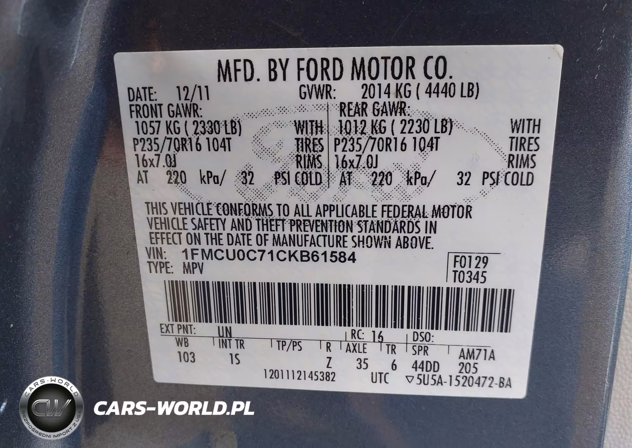 2012 Ford Escape Xls VIN:1FMCU0C71CKB61584 - 9