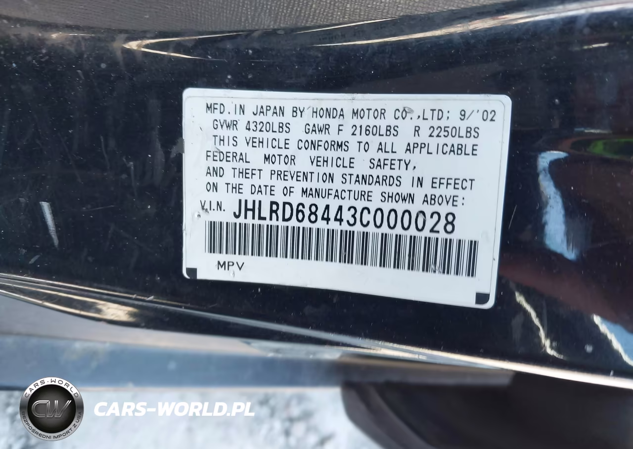 2003 Honda Cr-V Lx VIN:JHLRD68443C000028 - 9