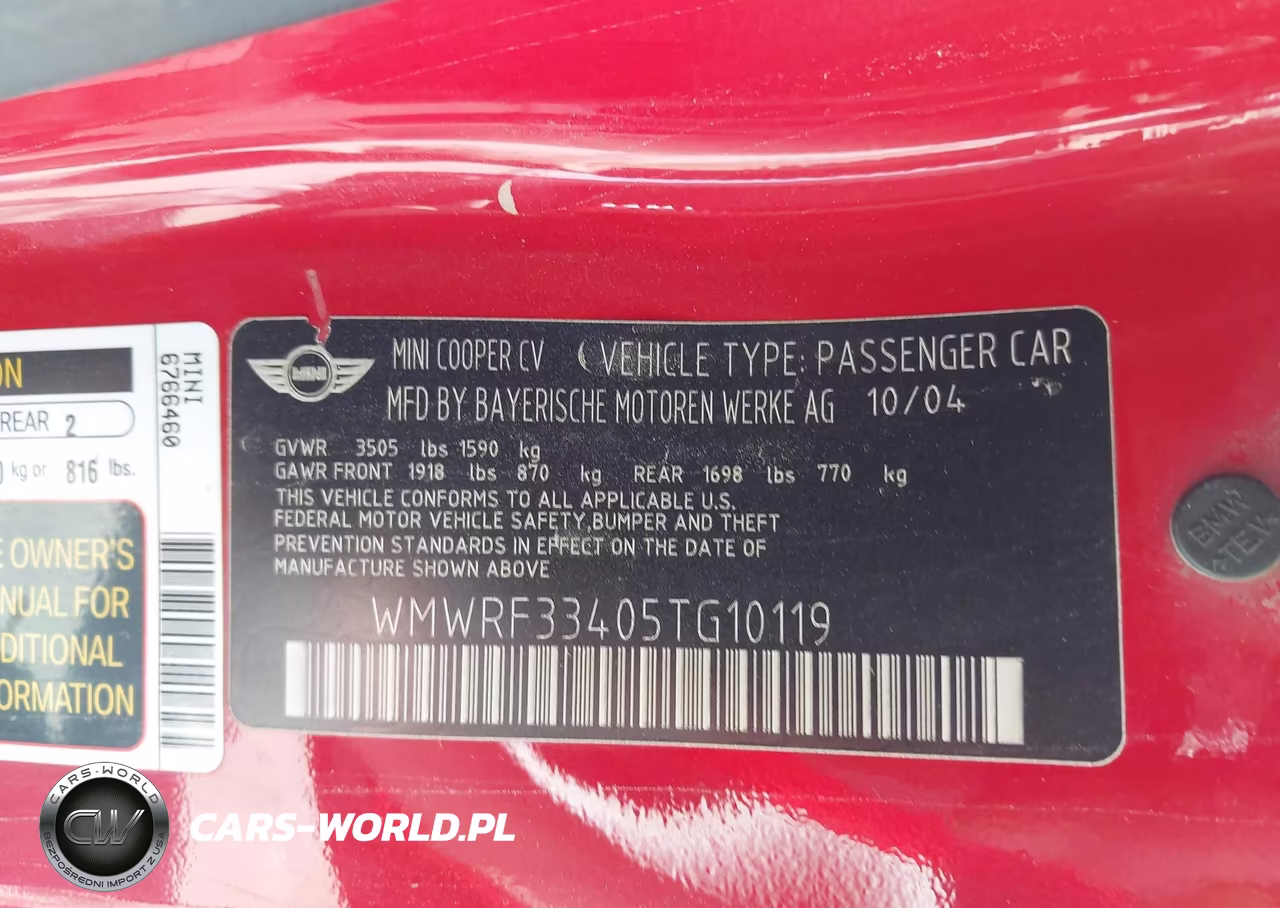 2005 Mini Cooper VIN:WMWRF33405TG10119 - 9