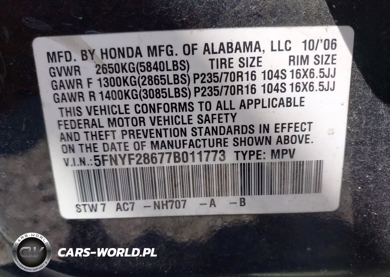 2007 Honda Pilot Ex-L VIN:5FNYF28677B011773 - 9
