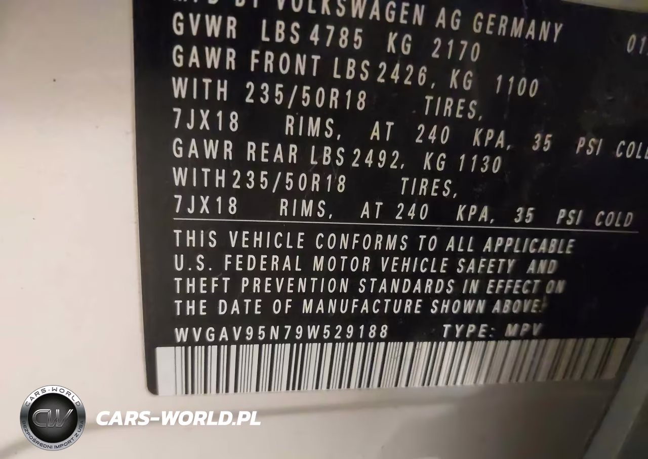 2009 Volkswagen Tiguan Sel VIN:WVGAV95N79W529188 - 9