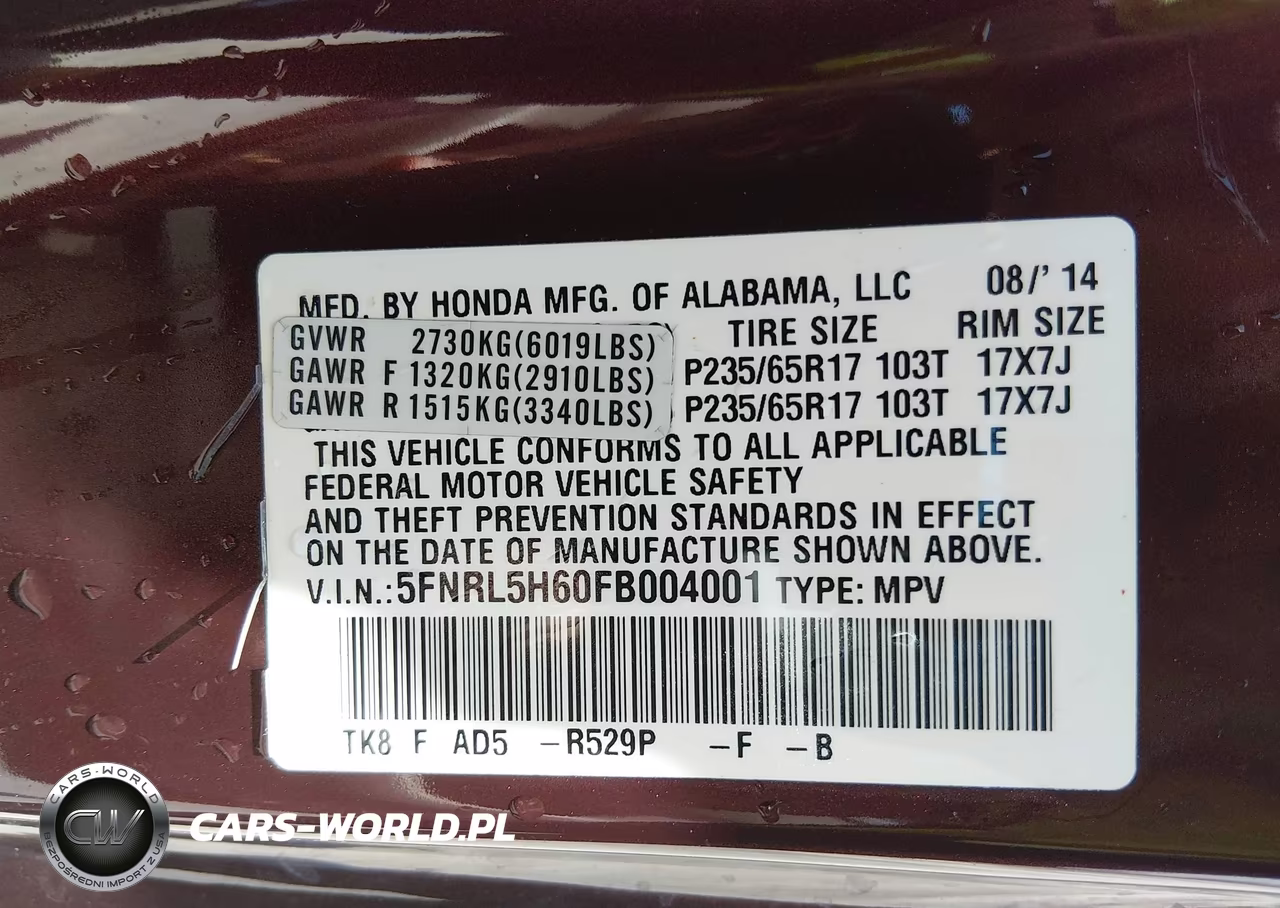 2015 Honda Odyssey Ex-L VIN:5FNRL5H60FB004001 - 9