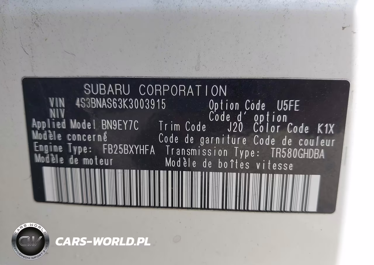 2019 Subaru Legacy 2.5I Sport VIN:4S3BNAS63K3003915 - 9