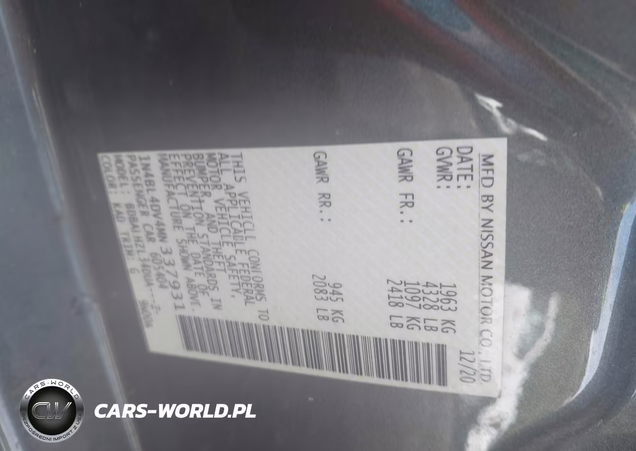 2021 Nissan Altima Sv Fwd VIN:1N4BL4DV4MN337931 - 9