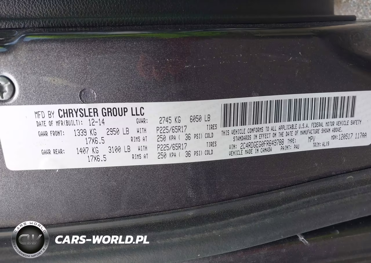 2015 DODGE GRAND CARA R-T VIN:2C4RDGEG0FR649788 - 9