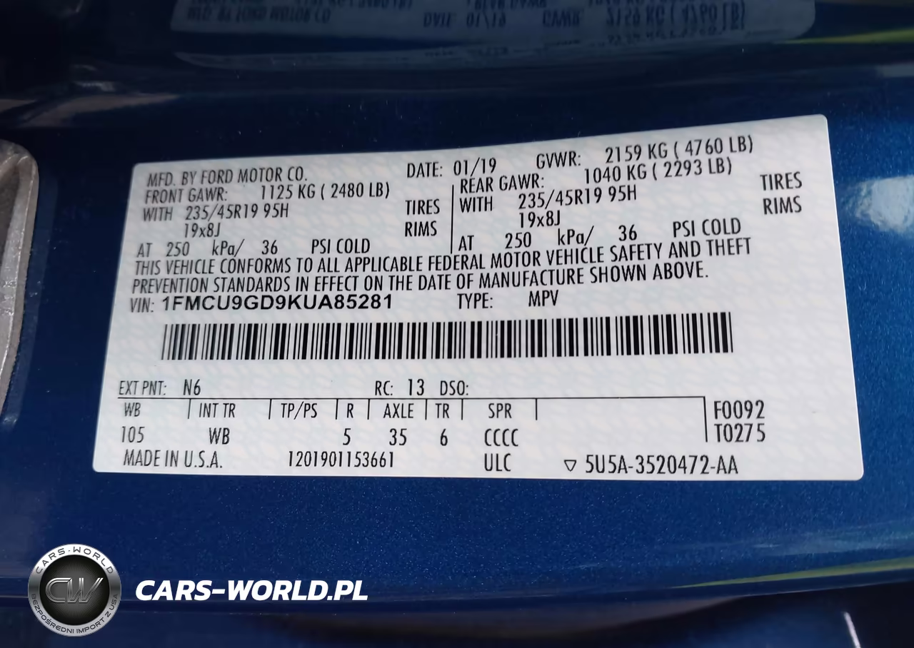 2019 Ford Escape Se VIN:1FMCU9GD9KUA85281 - 9