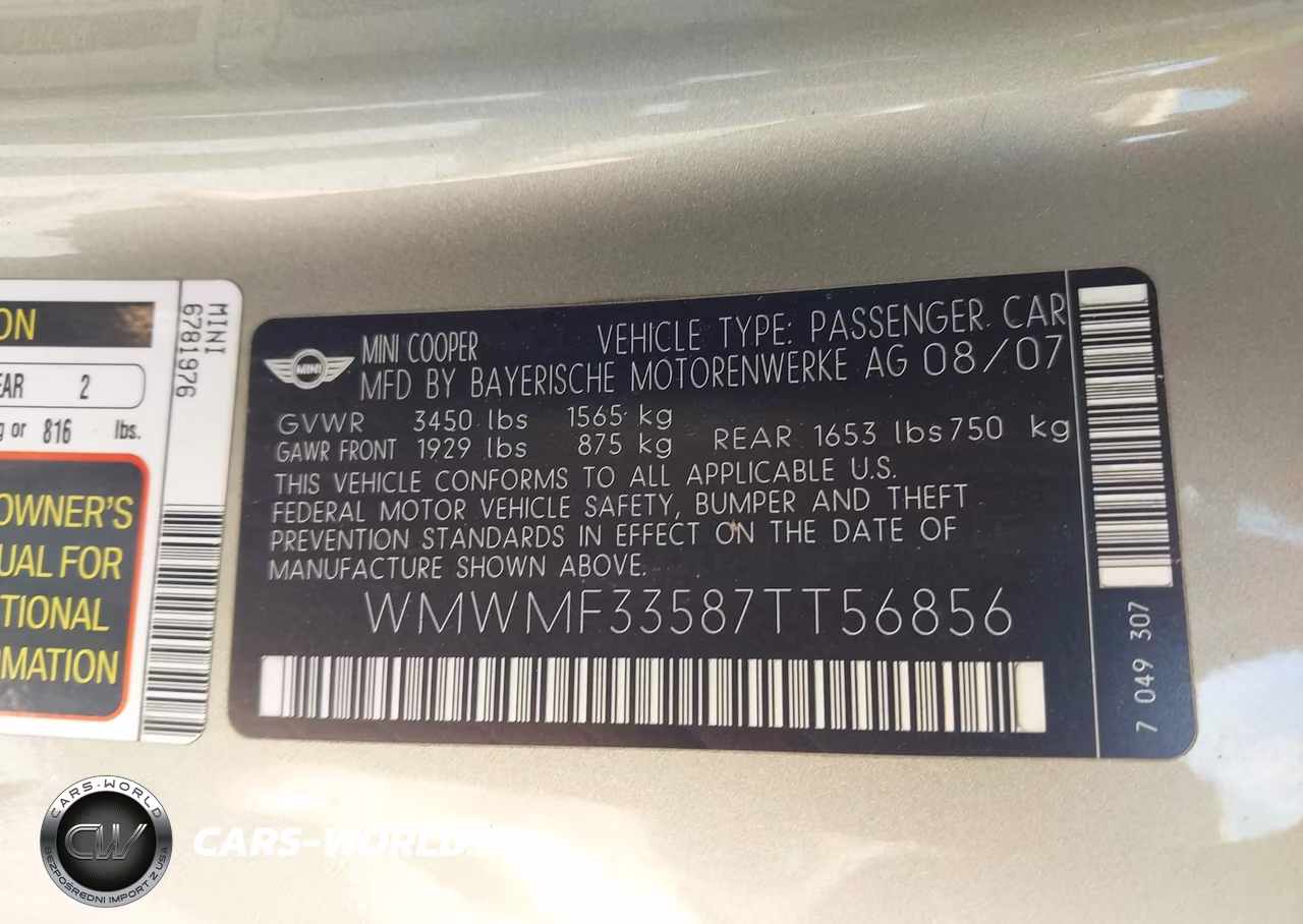 2007 Mini Cooper VIN:WMWMF33587TT56856 - 9