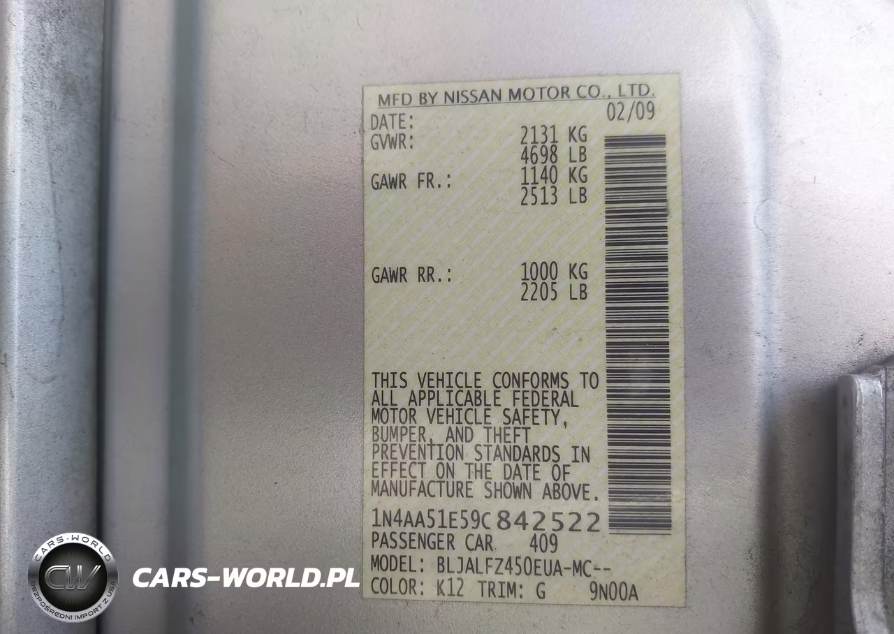 2009 Nissan Maxima 3.5 Sv VIN:1N4AA51E59C842522 - 9