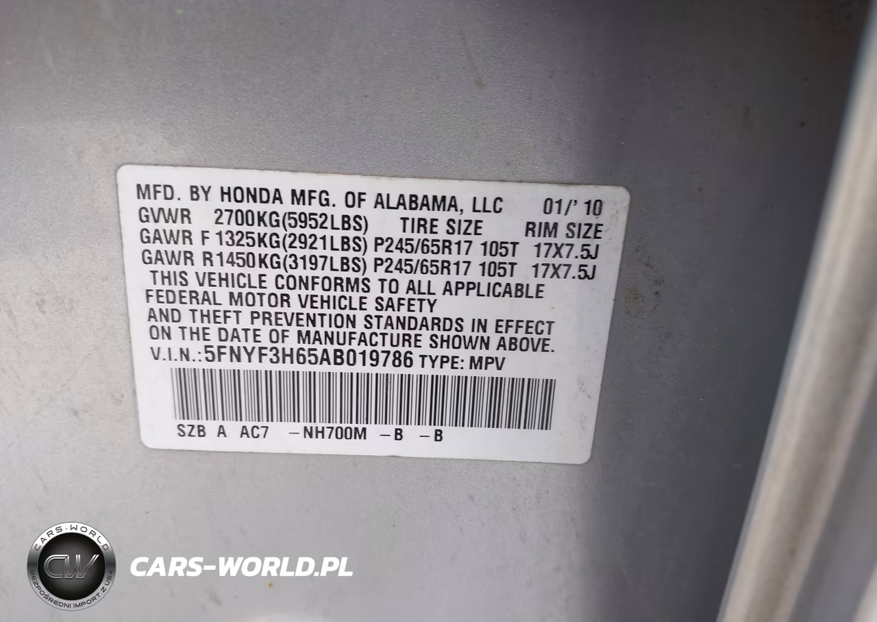 2010 Honda Pilot Ex-L VIN:5FNYF3H65AB019786 - 9