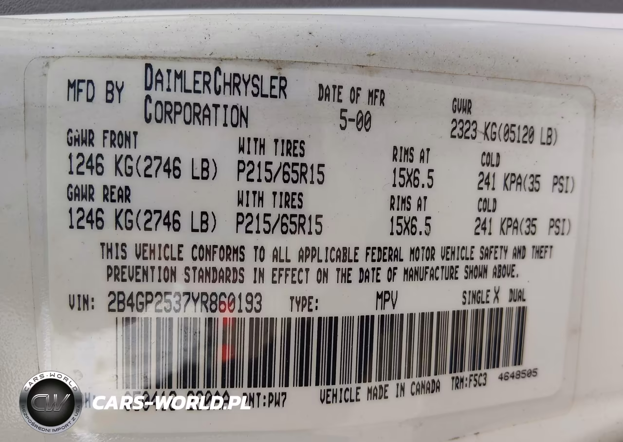 2000 Dodge Caravan VIN:2B4GP2537YR860193 - 9