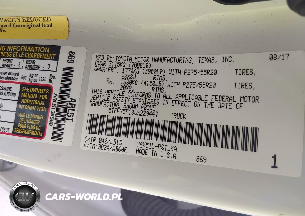 2018 Toyota Tundra Limited 5.7L V8 VIN:5TFFY5F10JX229447 - 9