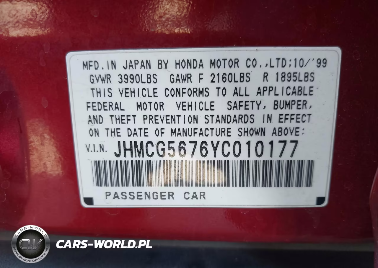 2000 Honda Accord 2.3 Se VIN:JHMCG5676YC010177 - 9