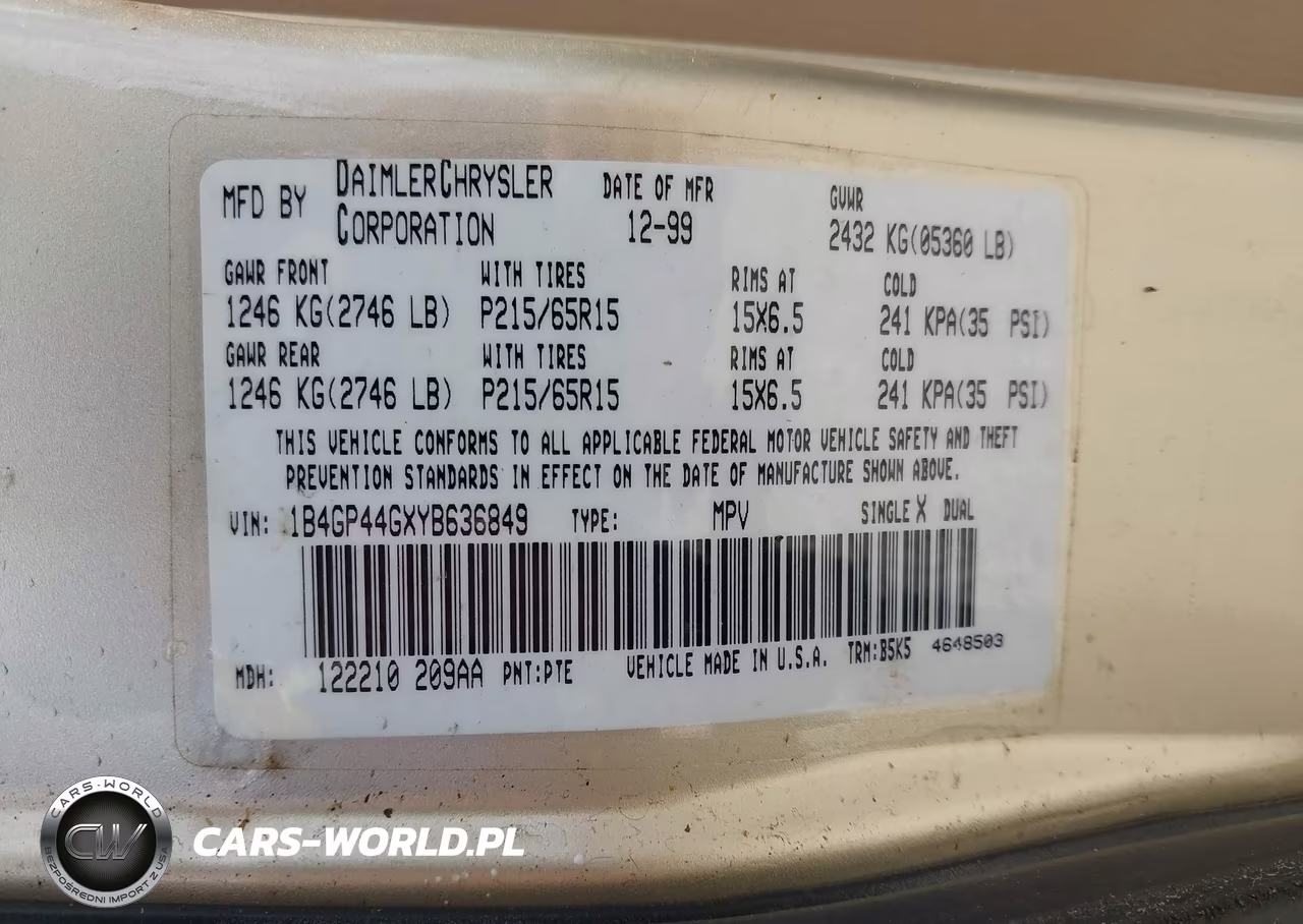 2000 Dodge Grand Caravan Se VIN:1B4GP44GXYB636849 - 9