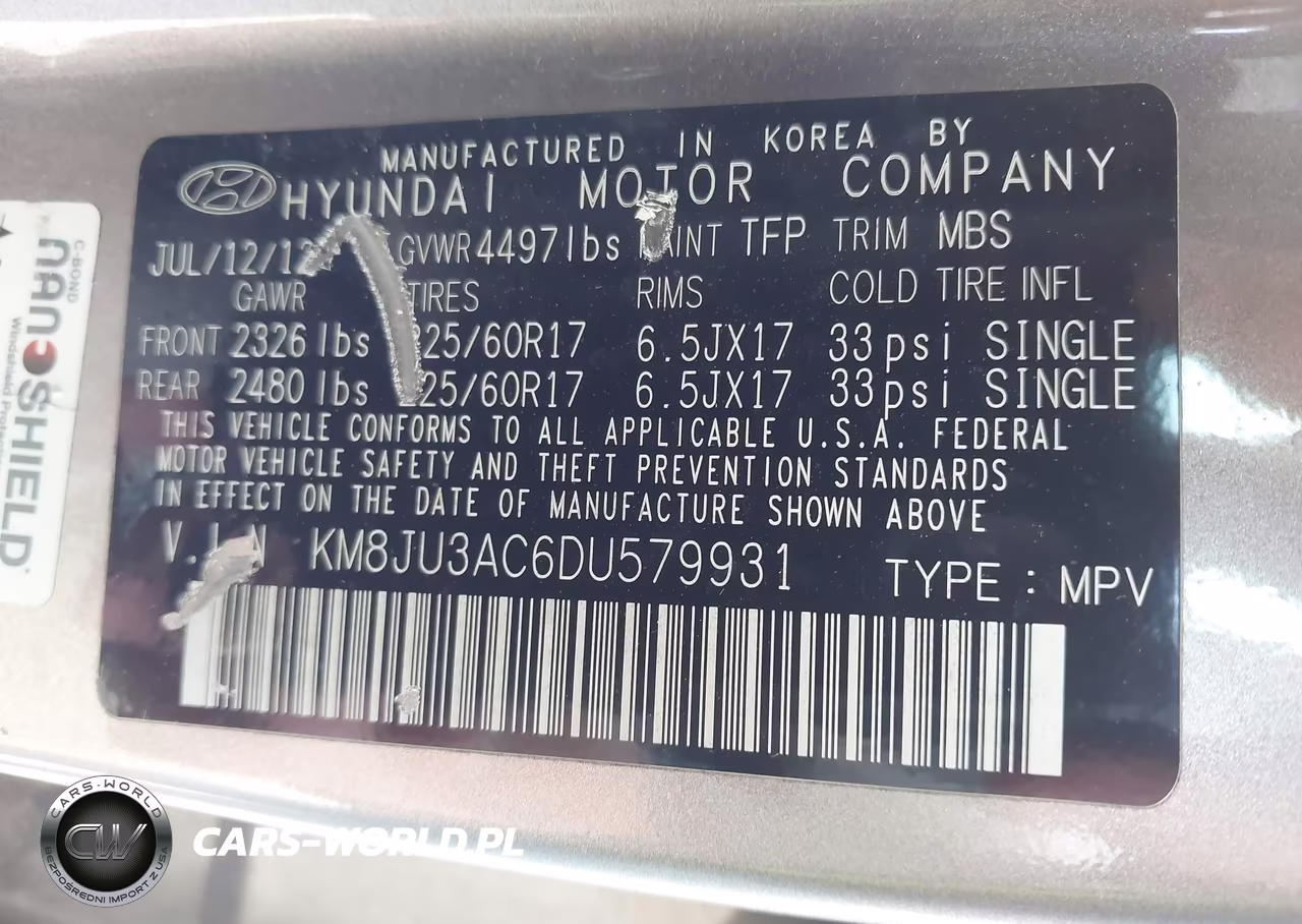 2013 Hyundai Tucson Gls VIN:KM8JU3AC6DU579931 - 9