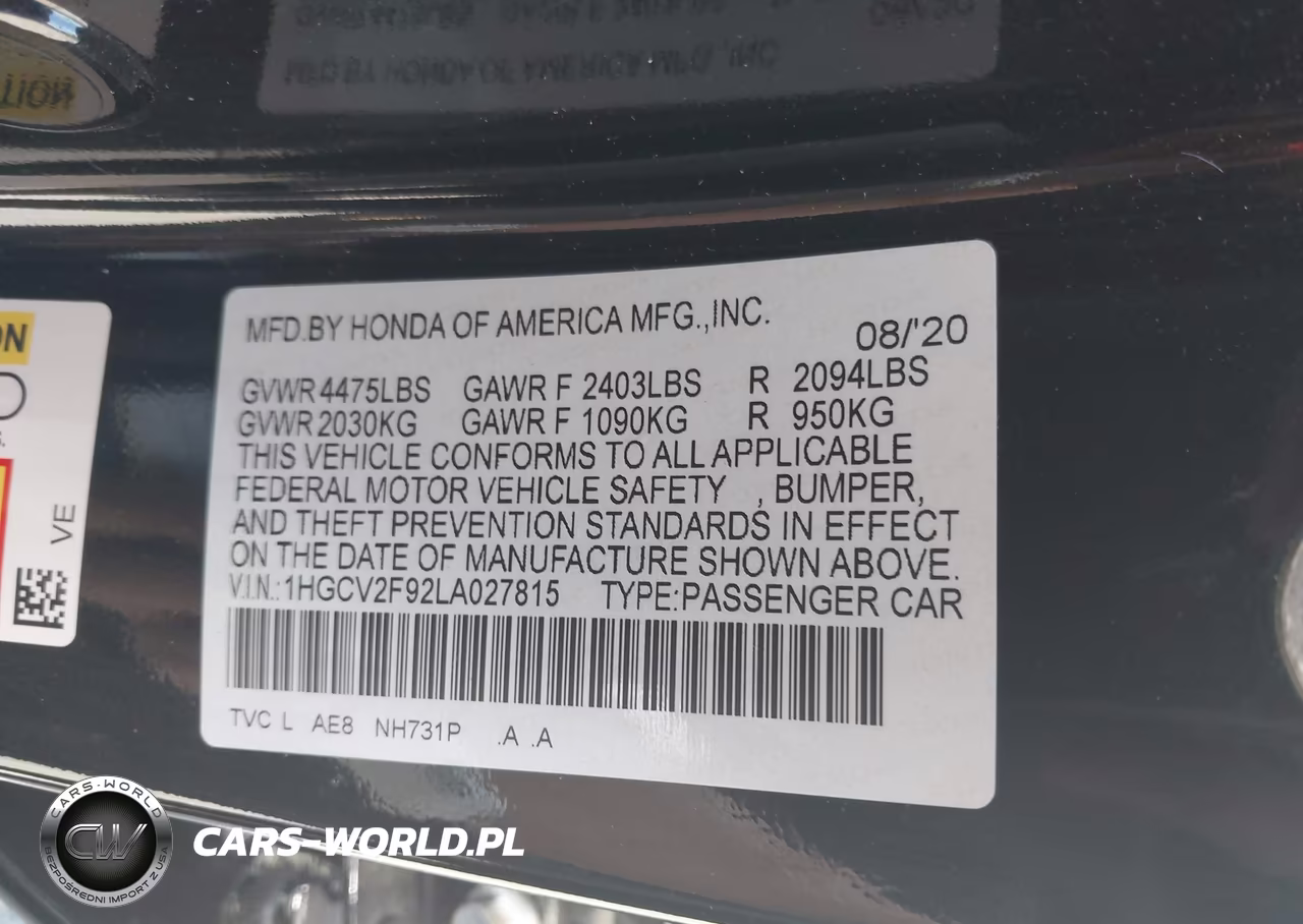 2020 Honda Accord Touring VIN:1HGCV2F92LA027815 - 9