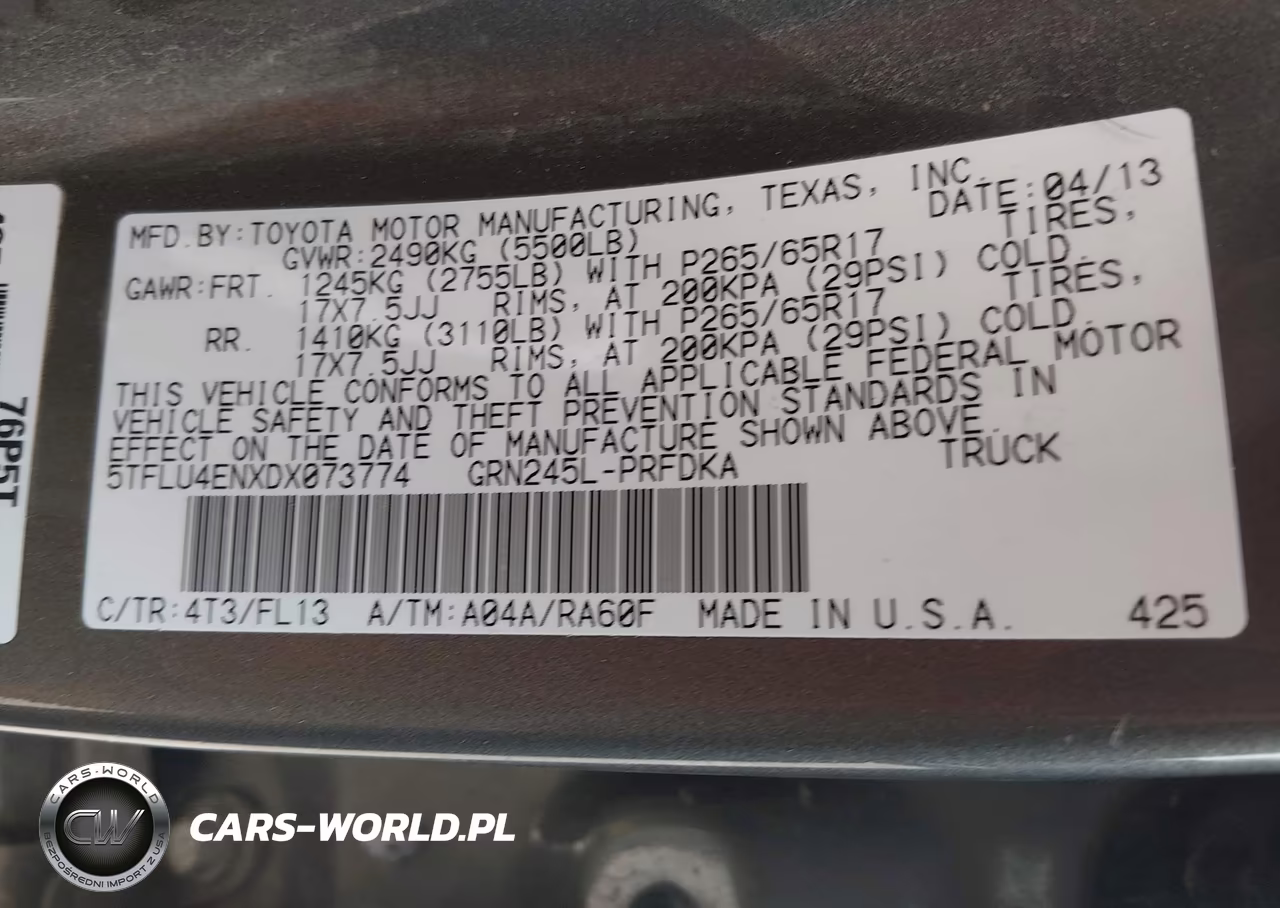 2013 Toyota Tacoma Base V6 VIN:5TFLU4ENXDX073774 - 9