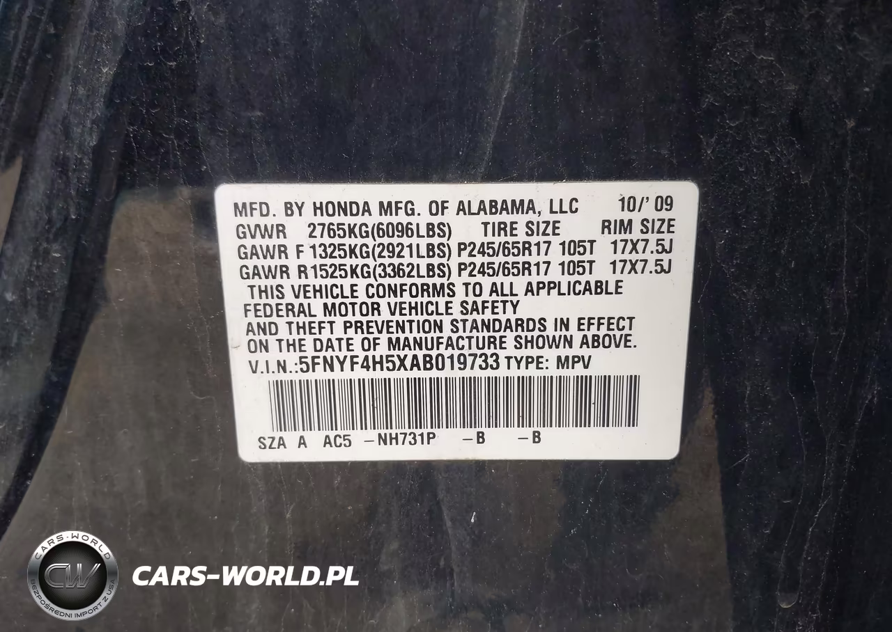 2010 Honda Pilot Ex-L VIN:5FNYF4H5XAB019733 - 9