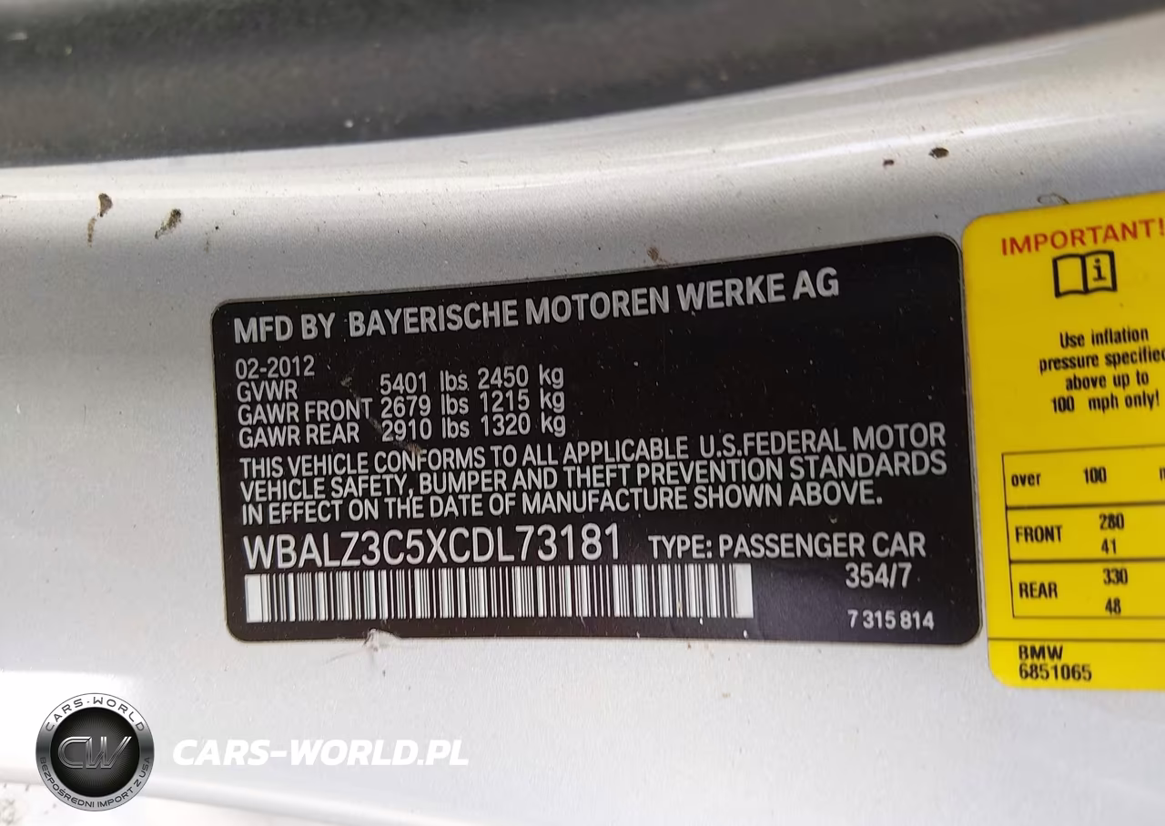 2012 BMW 650I VIN:WBALZ3C5XCDL73181 - 9