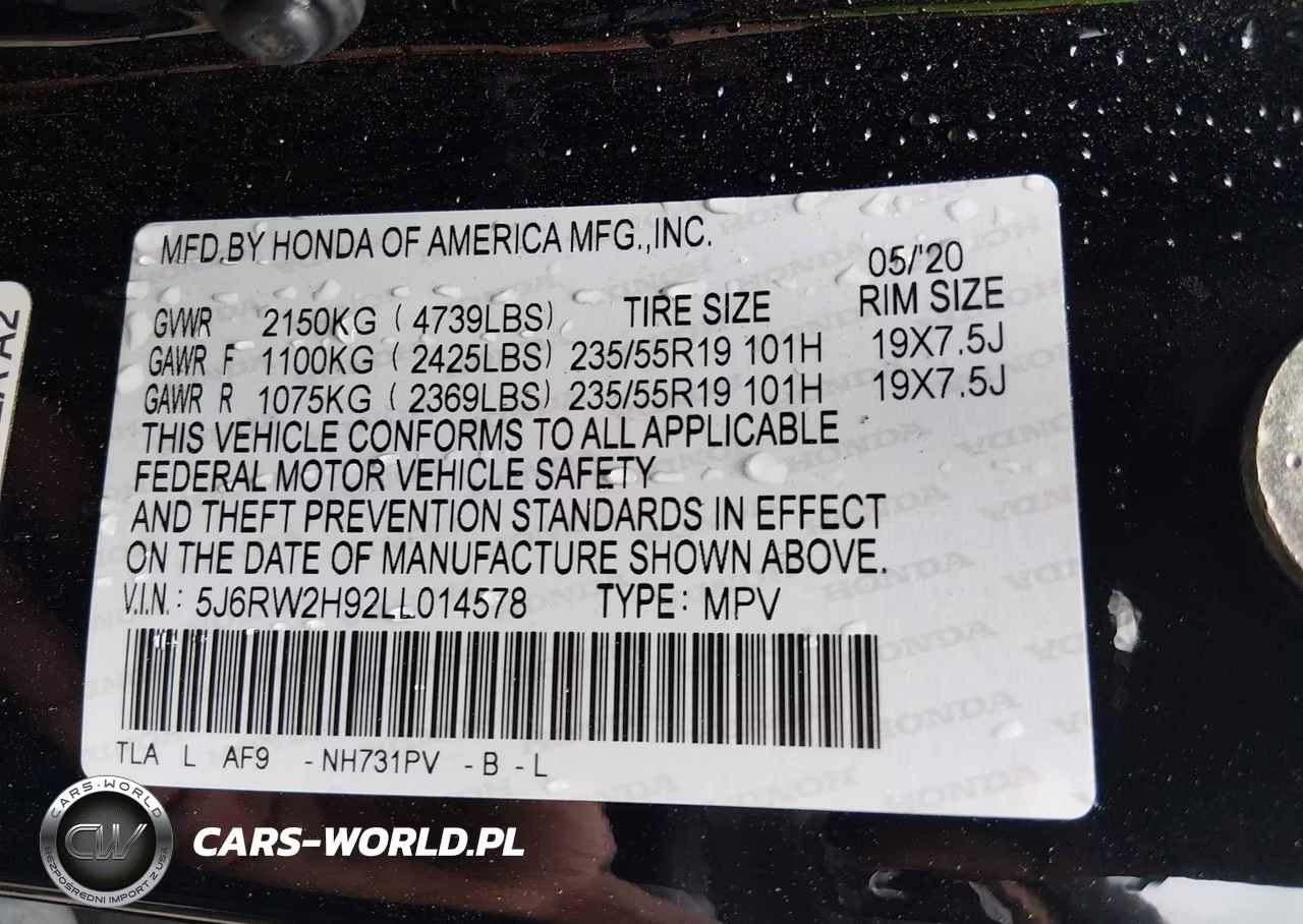 2020 Honda Cr-V Awd Touring VIN:5J6RW2H92LL014578 - 9