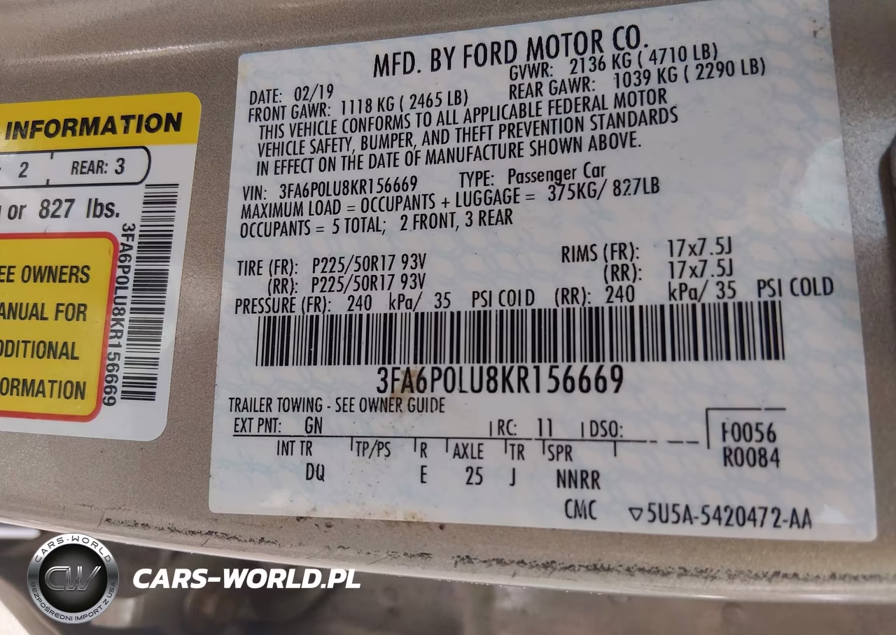 2019 Ford Fusion Hybrid Se VIN:3FA6P0LU8KR156669 - 9