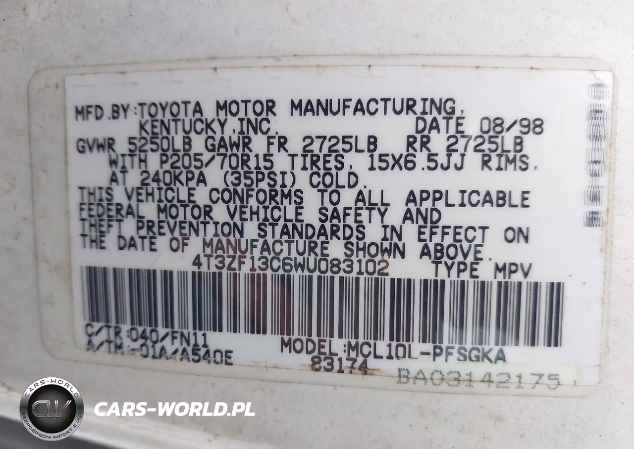 1998 Toyota Sienna Le VIN:4T3ZF13C6WU083102 - 9