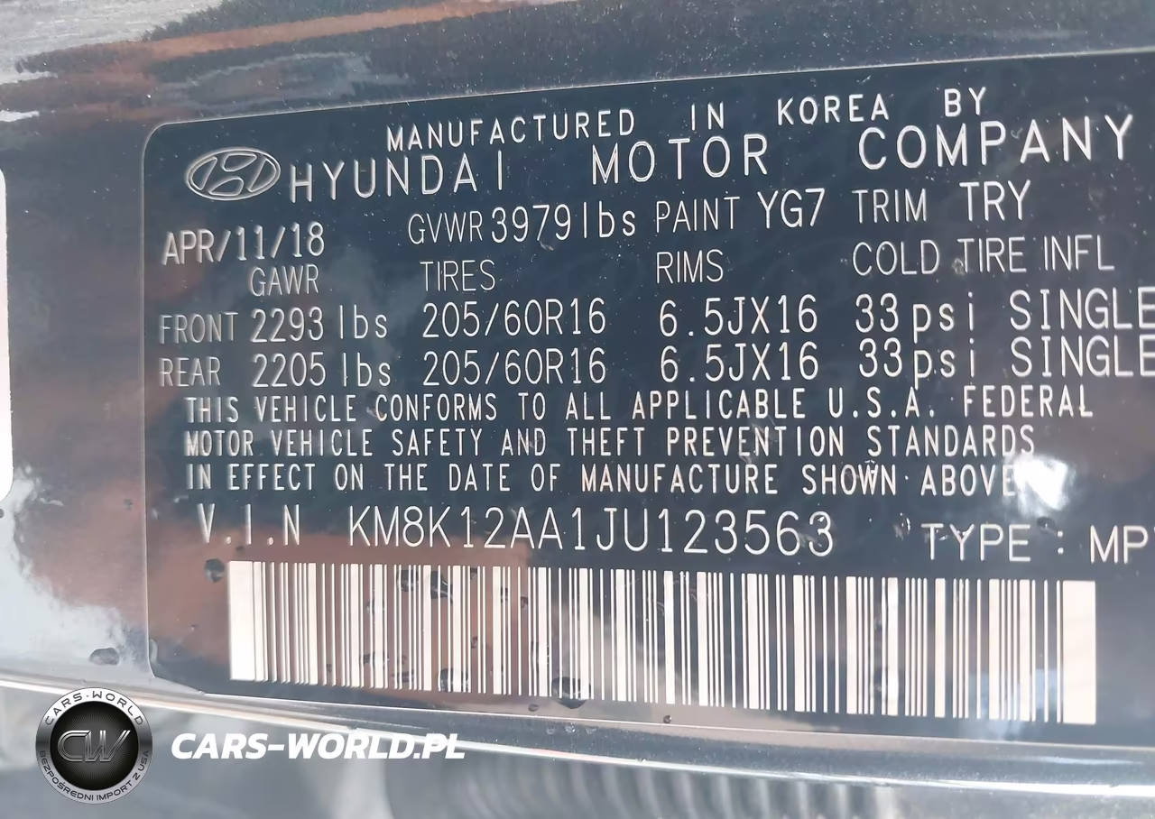 2018 Hyundai Kona Se VIN:KM8K12AA1JU123563 - 9