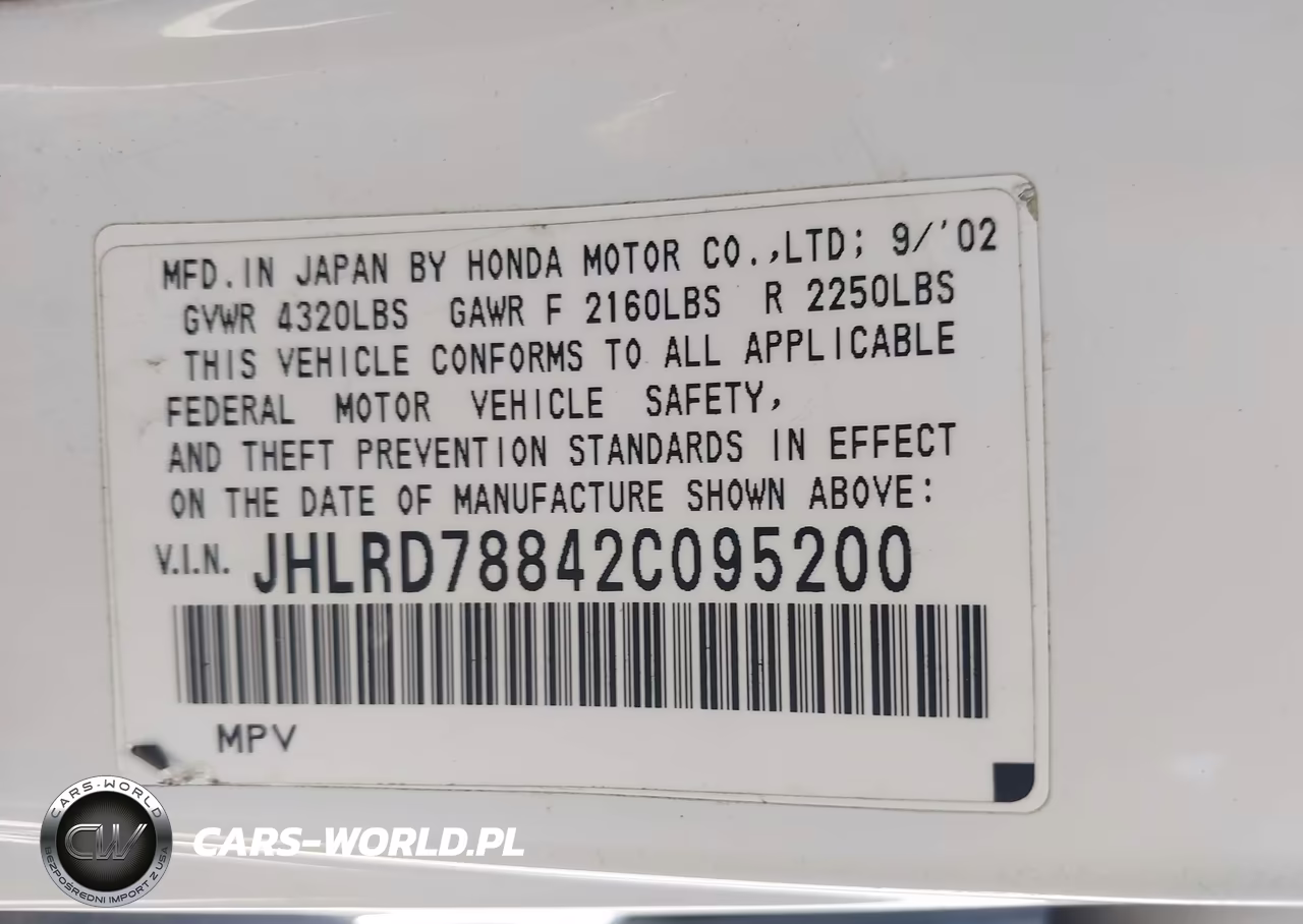 2002 Honda Cr-V Ex VIN:JHLRD78842C095200 - 9