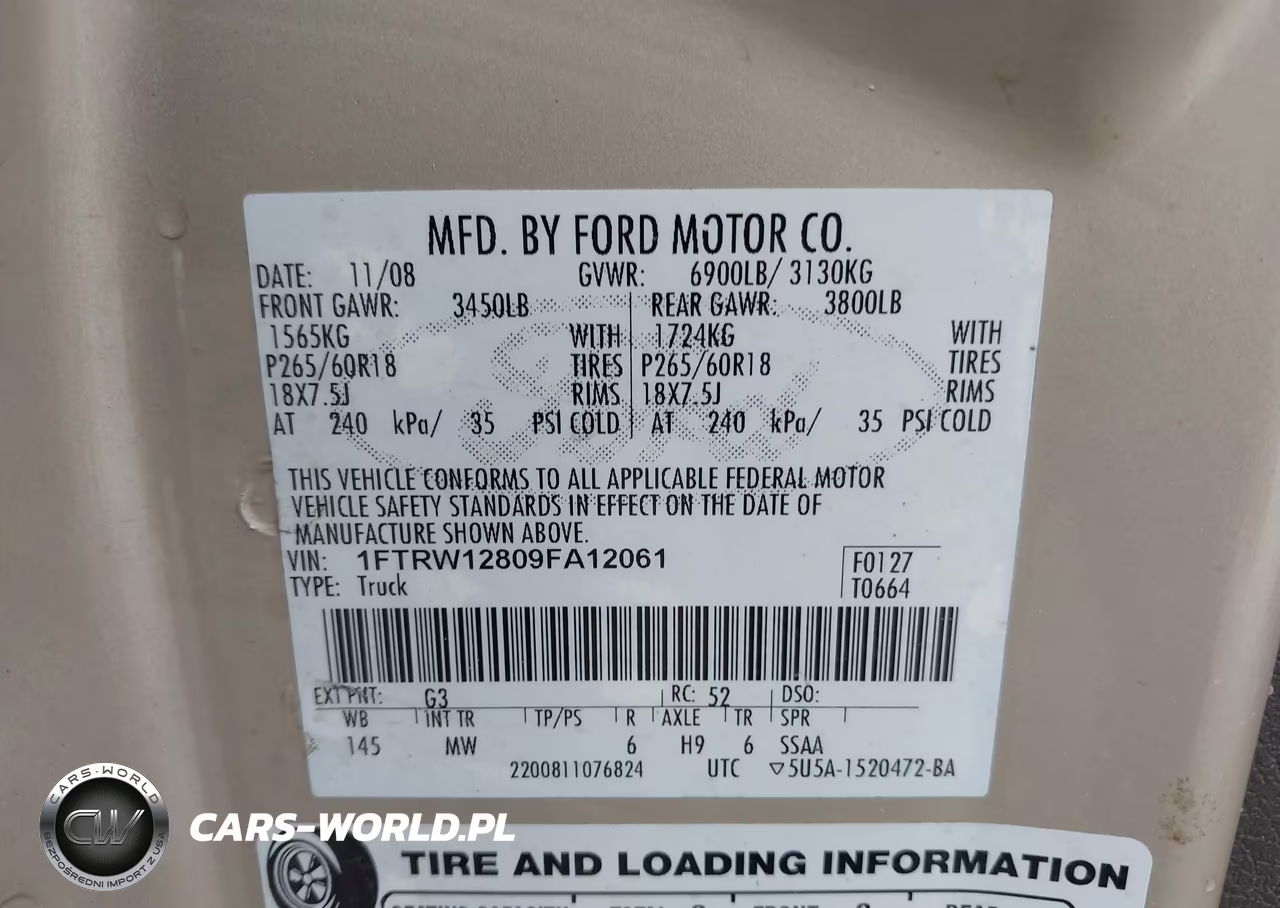 2009 Ford F-150 Xl-Xlt VIN:1FTRW12809FA12061 - 9