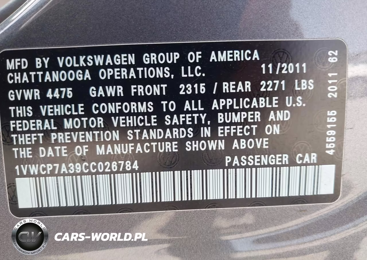 2012 Volkswagen Passat 2.5L Sel VIN:1VWCP7A39CC026784 - 9