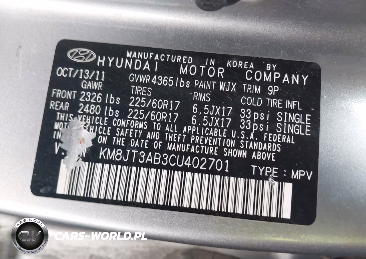 2012 Hyundai Tucson Gl VIN:KM8JT3AB3CU402701 - 9